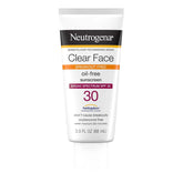 Neutrogena Clear Face Sunscreen for Acne-Prone Skin SPF 30, Broad Spectrum Facial Sunscreen Lotion, Lightweight, Non Comedogenic, Fragrance- & Oxybenzone-Free Water Resistant (80 min), 3 fl. oz