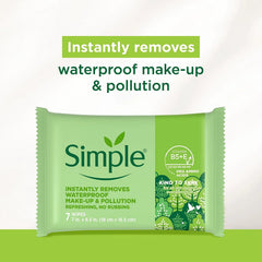 Simple Kind To Skin Cleansing Makeup Remover Wipes - Vegan Facial Cleanser Wipes with Vitamin B5 and E - Removes Waterproof Makeup - 4 pc